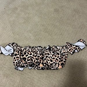 SHEIN Leopard Print Off-Shoulder Bikini Top in Beige and Black